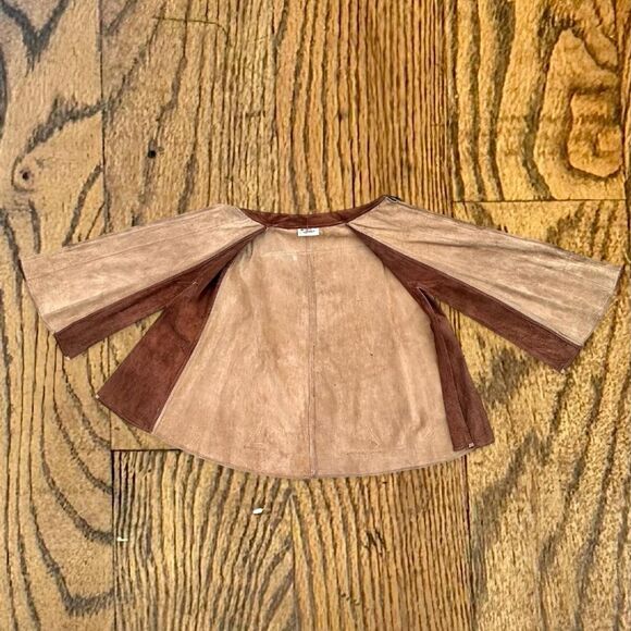 Vintage 60’s Western Style Mexican Genuine Suede Leather Poncho - Picture 4 of 8